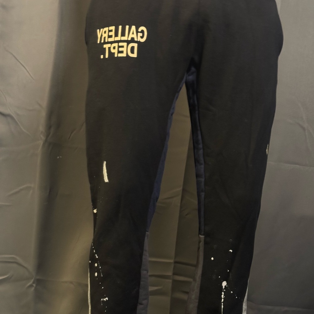 Gallery Dept Black Joggers with White Paint Details
